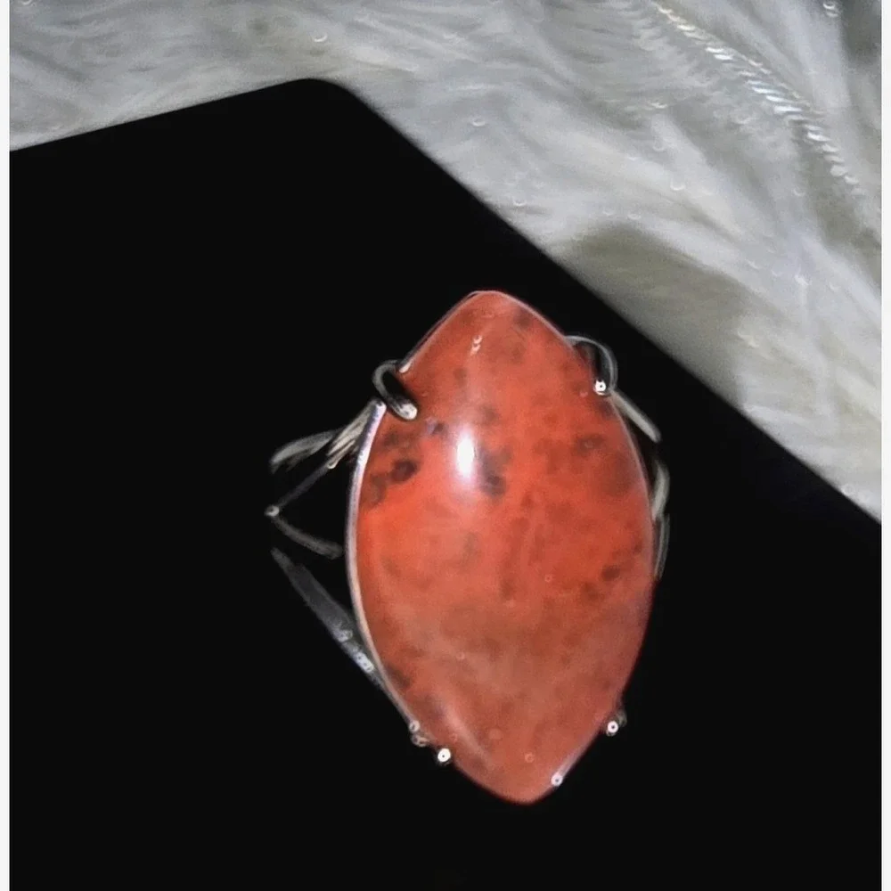 925 Sterling Silver Red Melted Quartz Ring‎ Adjustable Band Unique Gemstone Gift